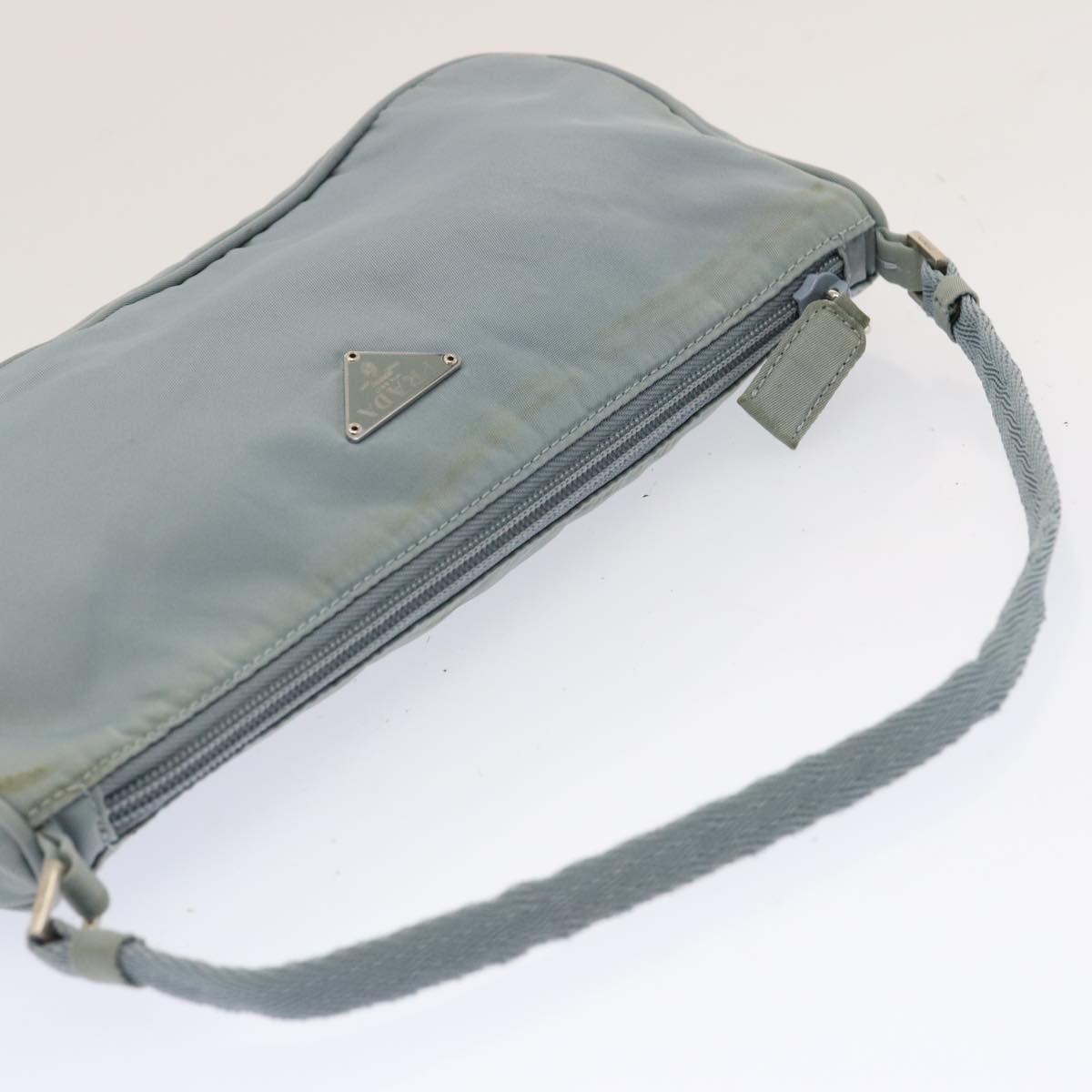 Blue Nylon Accessory Pouch with Prada Logo Plaque - Premium Small Organizer for Cosmetics, Jewelry & Travel Essentials