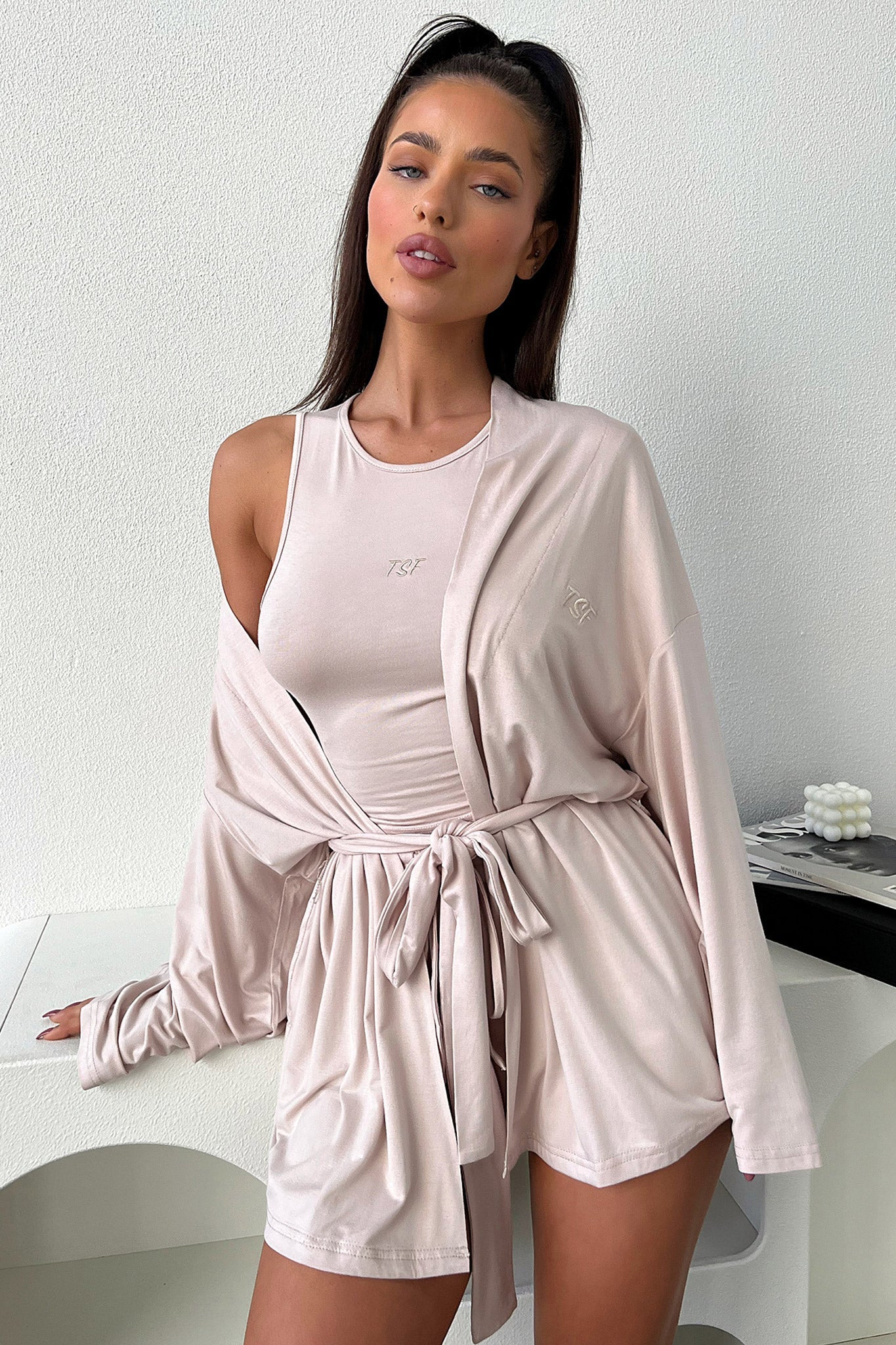 Alita Women's Soft Beige Robe - Cozy Bathrobe for Spa, Lounge & Home Relaxation