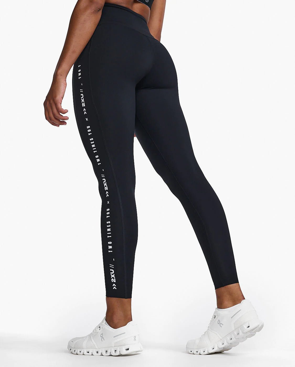 High Rise Compression Tights for Women - Form Line Up Black & White | Workout, Yoga, Running & Gym Performance Leggings