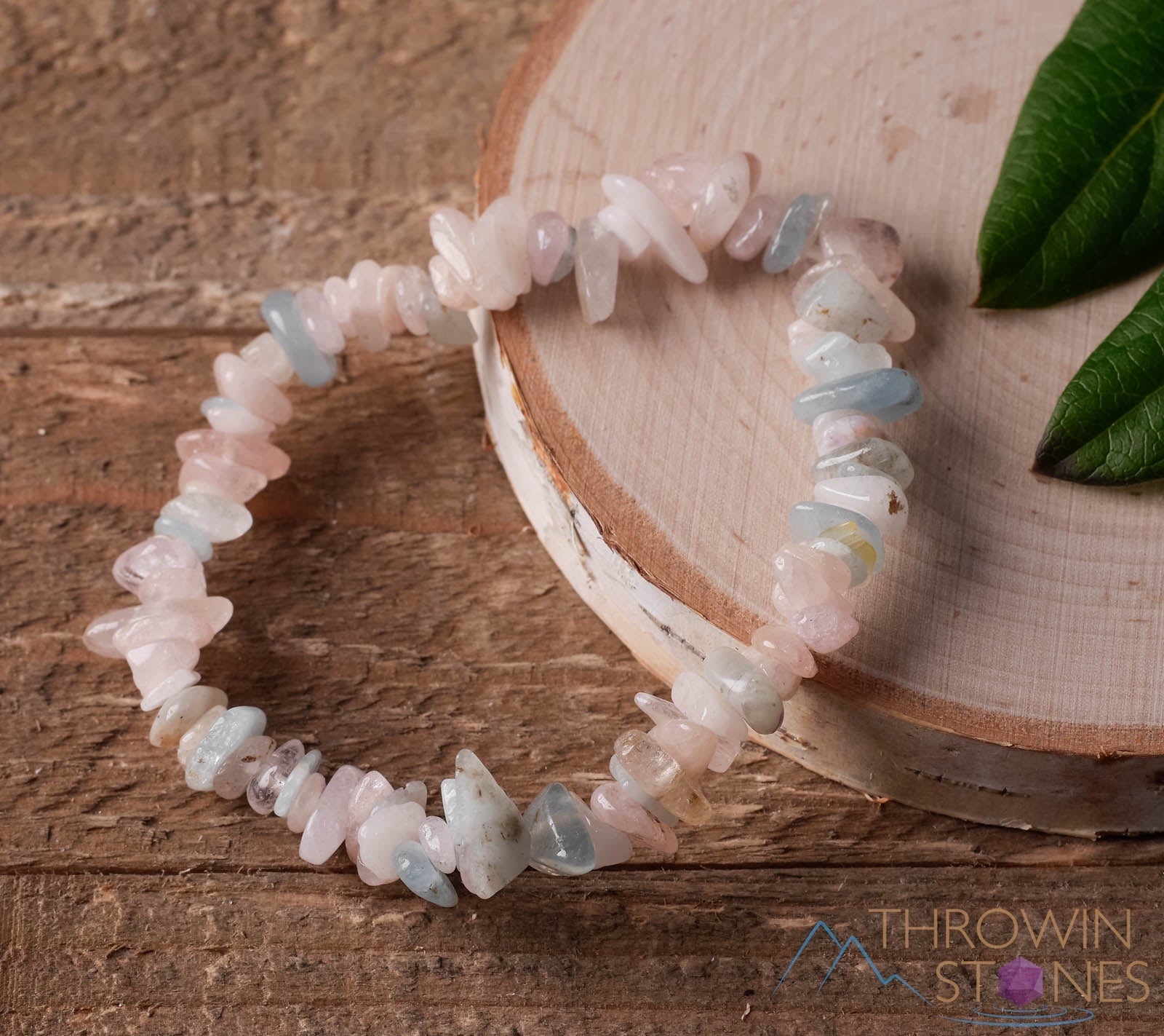 AQUAMARINE & MORGANITE Crystal Beaded Bracelet - Handmade Healing Gemstone Chip Bracelet for Women - Perfect for Meditation, Yoga & Spiritual Healing (E0630)