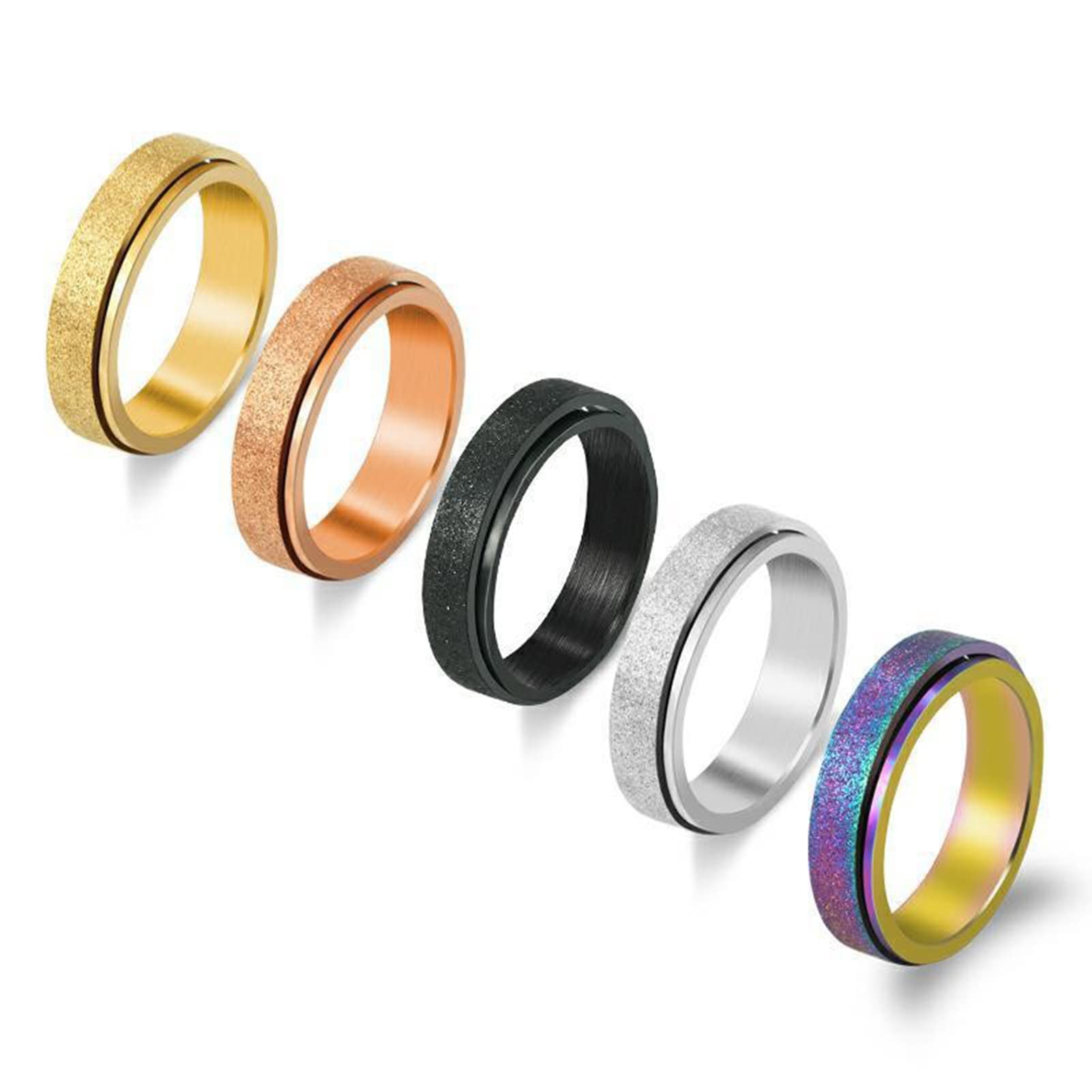 Bluelans Spinner Ring for Anxiety Relief - Stainless Steel Fidget Ring for Women & Men with Glitter Finish - Stress Relieving Jewelry in Black, Silver, Gold, Rose Gold & Rainbow Colors - Perfect for ADHD, Focus & Office Use
