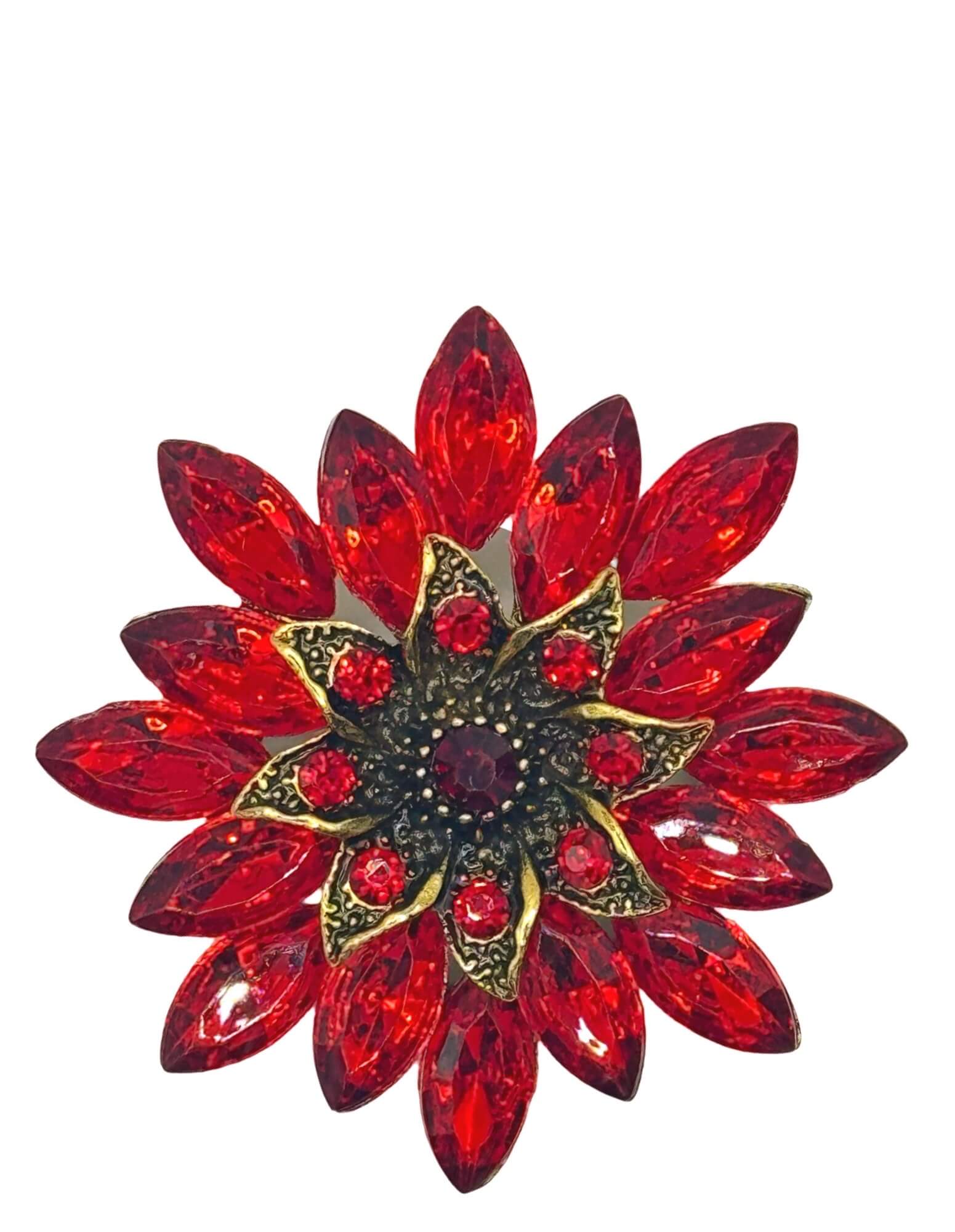 DÉCLIC Bloomed Floral Pin - Elegant Red Flower Brooch for Women, Vintage Floral Lapel Pin for Blazers, Dresses & Hats - Perfect for Weddings, Parties & Everyday Fashion Accessories