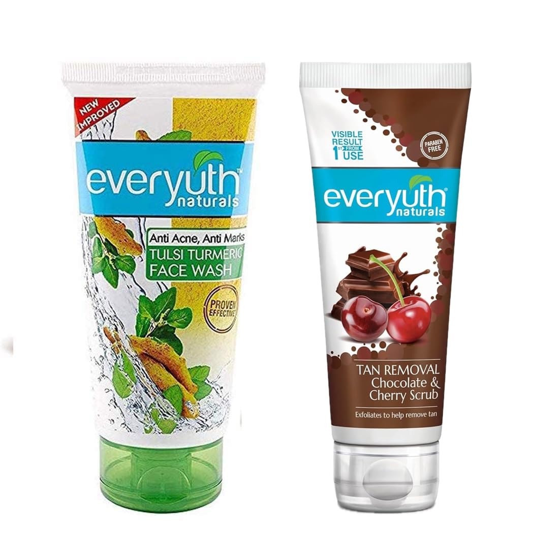 Everyuth Tulsi Turmeric Face Wash & Tan Removal Scrub Combo (50g each) - Brightening, Exfoliating, Natural Skincare for Glowing Skin | Perfect for Daily Cleansing & Weekly Exfoliation