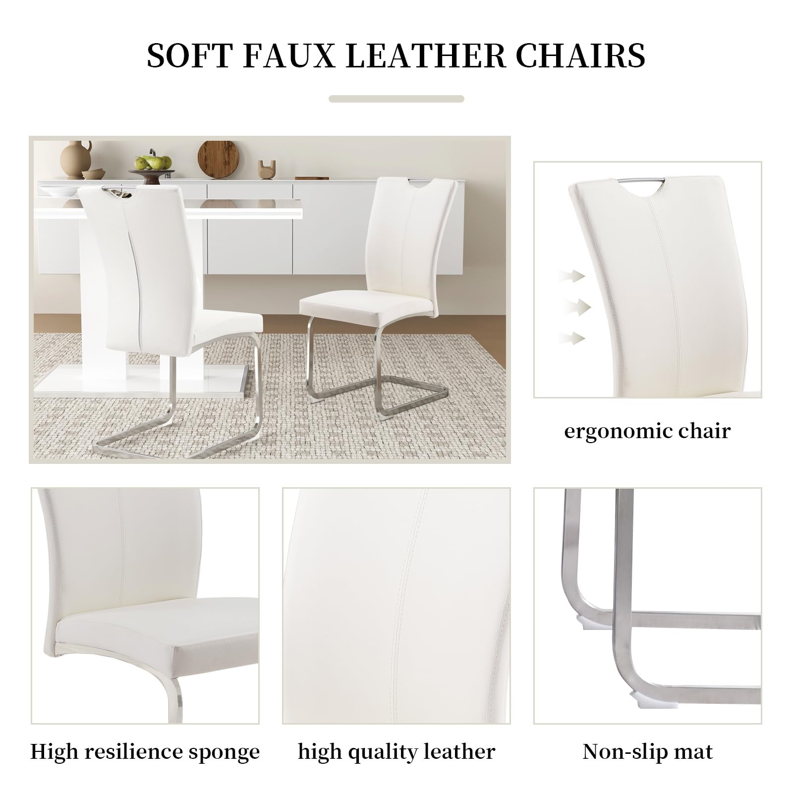 4 Modern Faux Leather Dining Chairs Set - High Back Kitchen Chairs with Electroplated Metal Legs, Armless Design for Dining Room, Kitchen & Living Room | Perfect for Family Gatherings, Dinner Parties & Home Decor