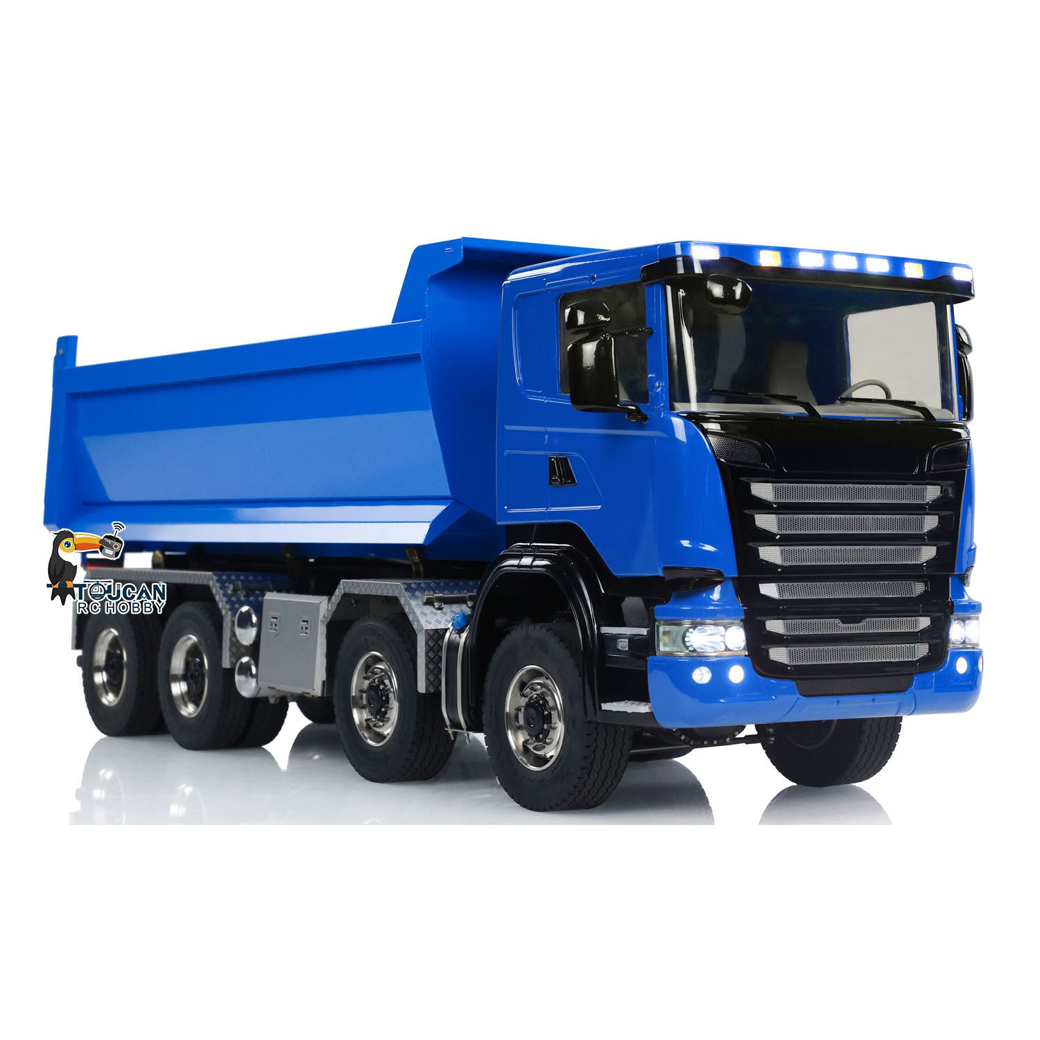 1:14 Scale 8x8 RC Hydraulic Dump Truck with Roll On/Off Function - Remote Controlled Tipper Car with Realistic Sounds & LED Lights - U-Shaped High Bucket & Timber Flatbed for Construction Site Play & Collectors - Perfect for Kids Outdoor Play, Construction Toy Enthusiasts, and RC Vehicle Lovers