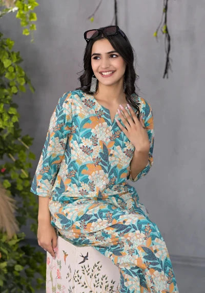 Stylish Vibrant Garden Muse Cotton Co-Ord Set for Women | Trendy Matching Outfit | Perfect for Summer Picnics, Beach Vacations & Casual Outings
