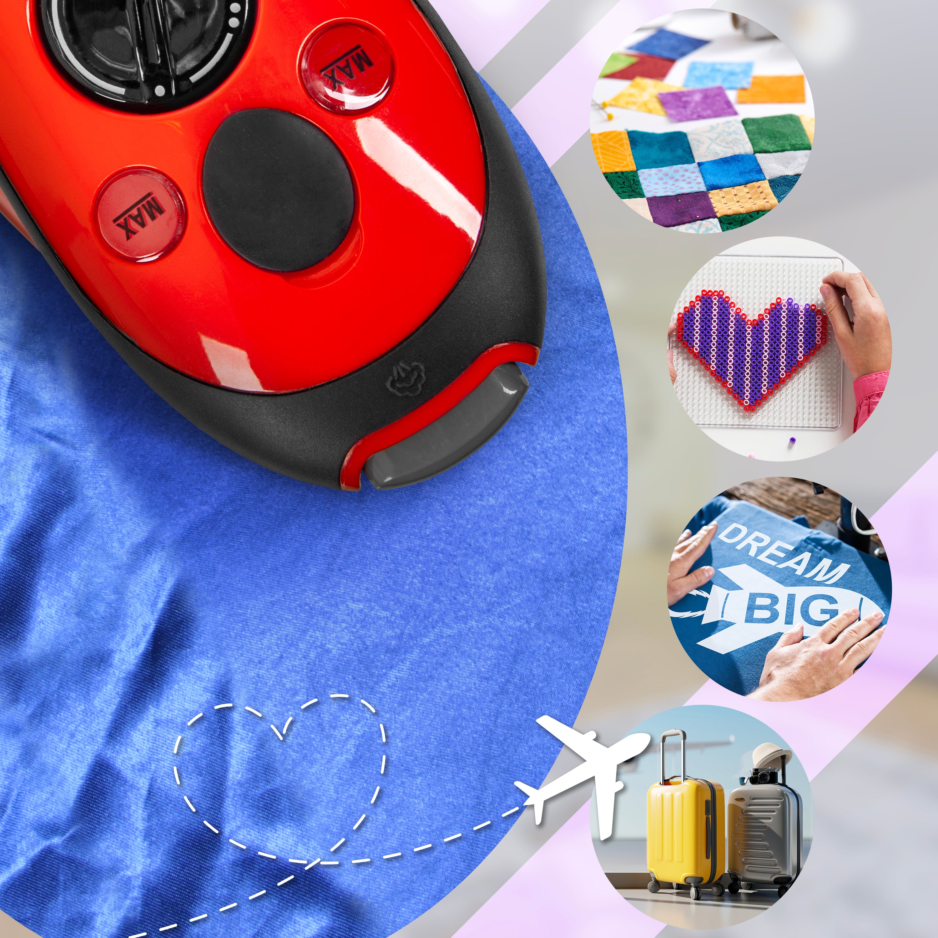 Duronic SI2 RD Mini Travel Iron & Steamer - 375W Compact Quilting Iron with 50ml Water Tank, Brush & Adjustable Heat Settings for Patchwork, Applique & Crafts - Perfect for Holidays, Business Trips & DIY Projects (Red)
