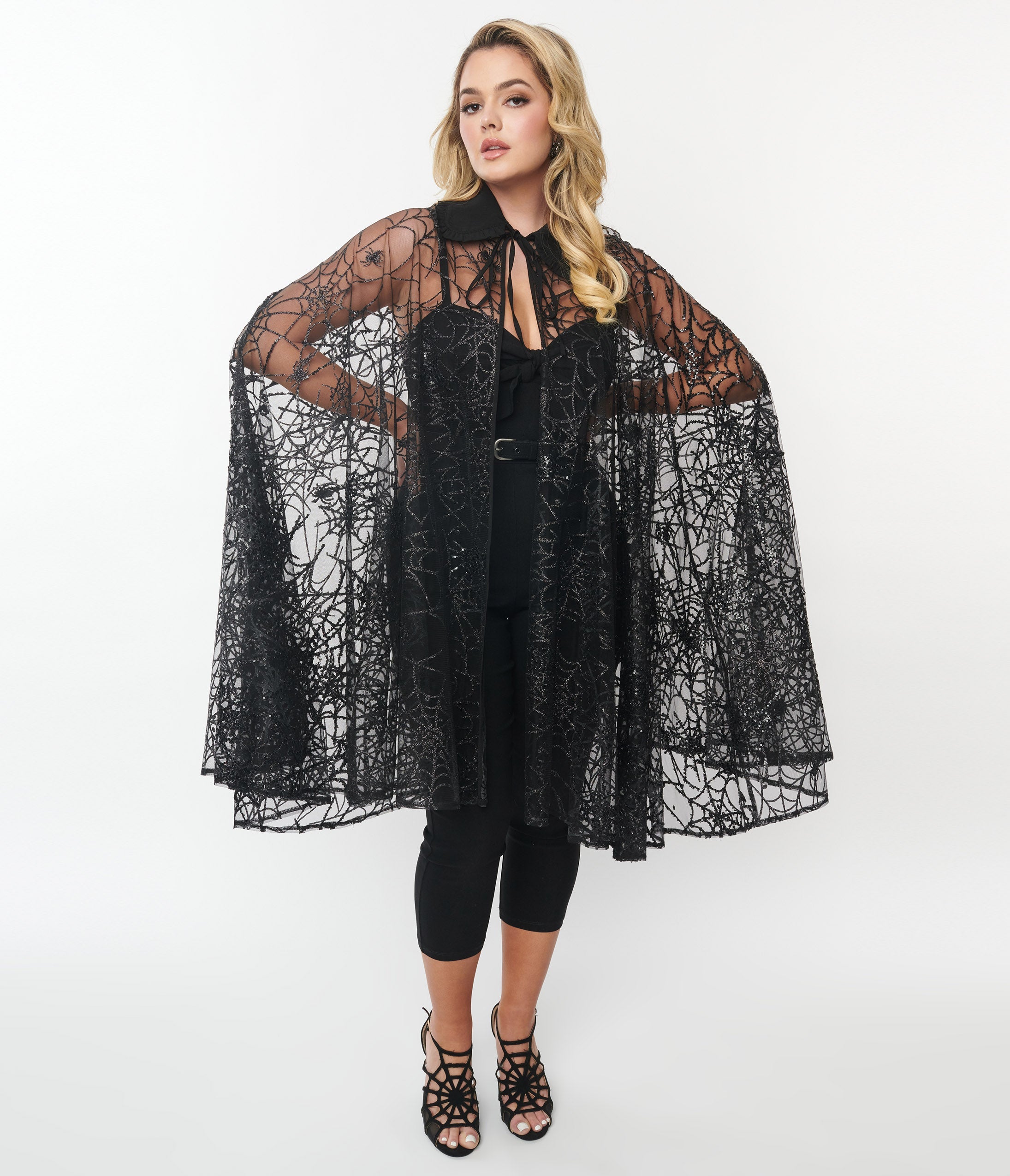Unique Vintage Black Glitter Spiderweb Mesh Cape - Gothic Halloween Costume Accessory for Women, Perfect for Parties, Cosplay & Photo Shoots