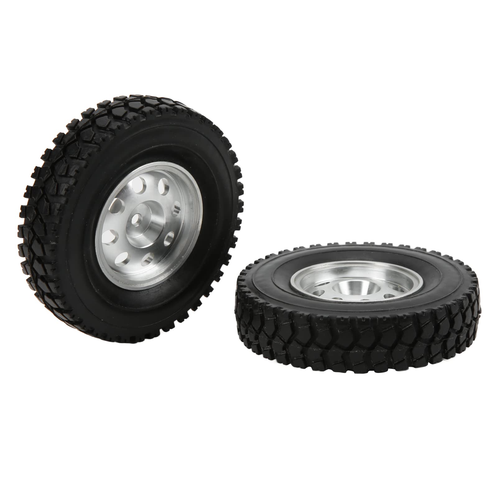 BTIHCEUOT RC Tires and Wheel Rims Set - 2pcs 85mm Durable Rubber Tires with Strong Cushioning & Better Grip for 1/14 Scale RC Trailers - Perfect for Off-Road Racing, Crawling & RC Truck Upgrades