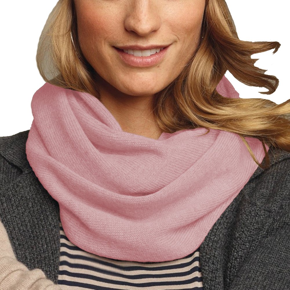 Parisbonbon Women's 100% Cashmere Solid Infinity Scarf - Soft Shell Pink Winter Wrap - Perfect for Office, Travel & Cold Weather Fashion Accessory