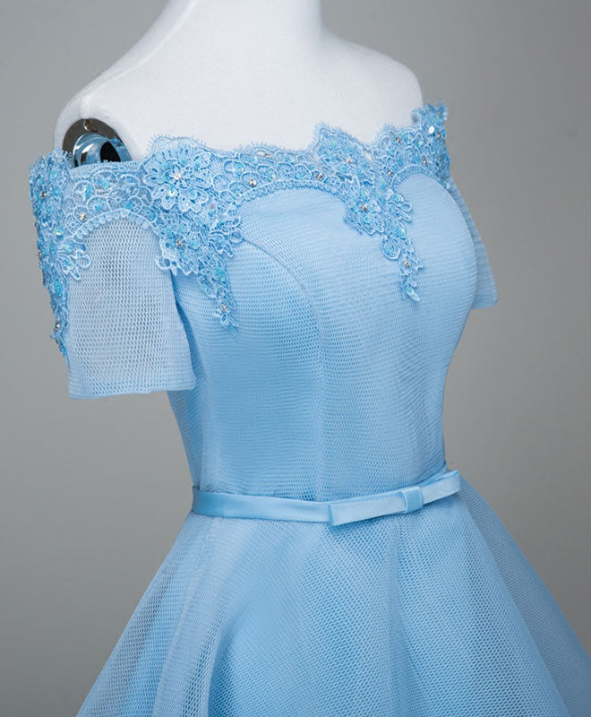 Elegant Blue A-Line Tulle Short Sleeve Lace Prom Dress | Cute Homecoming Party Gown | Perfect for Prom Night, Homecoming Dance & Special Occasions