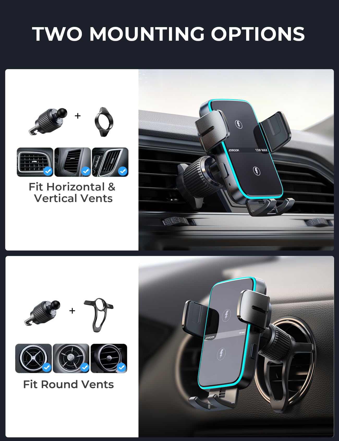 JOYROOM Wireless Car Charger Mount - Dual Coil Auto-Clamping Phone Holder for iPhone 16 Pro Max/15/14/13/12/11, Samsung Galaxy S24/S23/S22/S21 Ultra & Flip - Fast Charging Dashboard & Windshield Car Mount (Perfect for Commuting, Road Trips & GPS Navigation)
