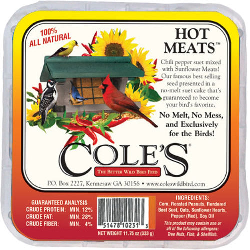 Cole's Hot Meats Suet Cakes - High Energy Wild Bird Food for Woodpeckers, Chickadees & Nuthatches | Perfect for Backyard Bird Feeding in Winter & Cold Weather