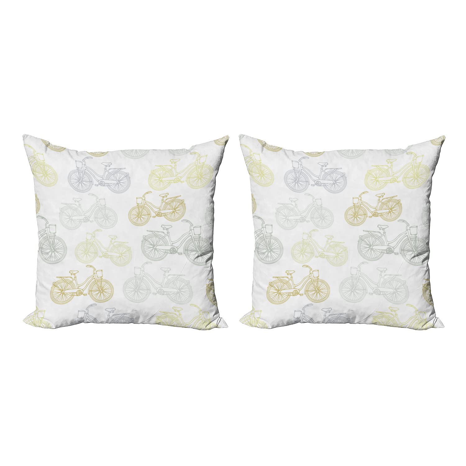 Ambesonne 2-Pack Bicycle Throw Pillow Covers 16x16 Inch - Vintage Pastel Bike Illustration on White Background, Cadet Blue & Camel Square Cushion Covers for Sofa, Bed, Living Room Decor - Perfect for Boho, Farmhouse & Retro Home Styling