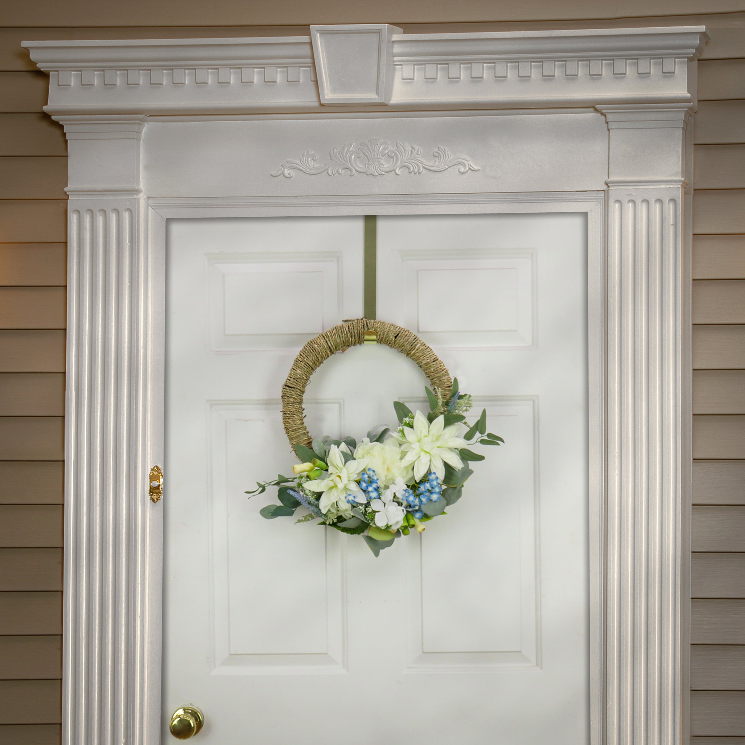 20 Inch Spring Floral Wreath with Dahlia, Peony & Hydrangea Flowers - Elegant Door Decor for Easter, Mother's Day & Home Entrance
