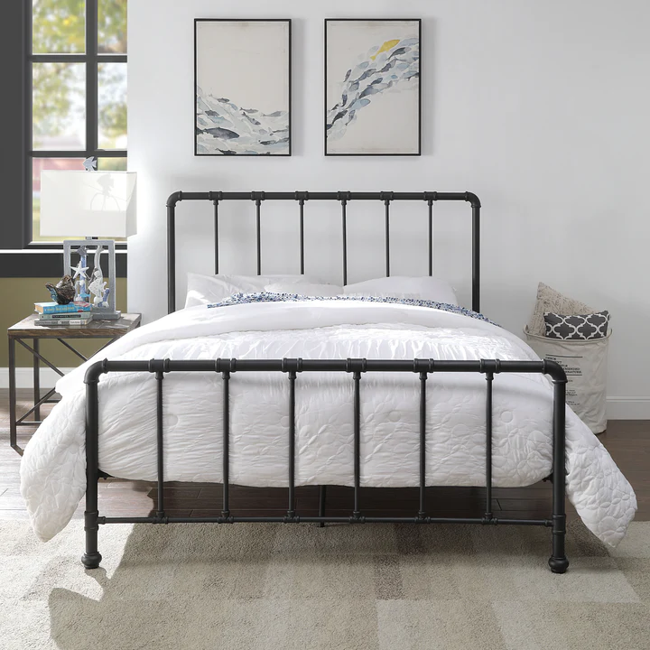 Kingston Bed Frame - Queen Size, Black Metal Platform Bed with Wooden Slats - Sturdy & Noise-Free for Bedroom, Guest Room, or Dorm