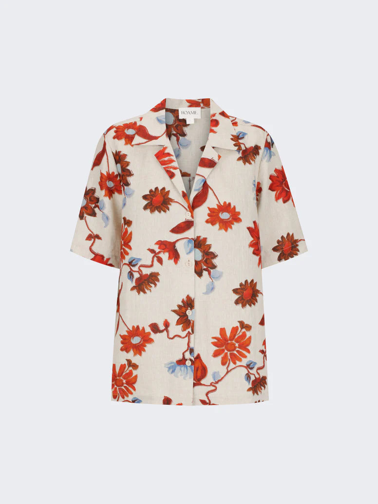 CRUZ Women's Cactus Bloom Sand Print Shirt - Stylish Floral Blouse for Casual Wear, Beach Outings, and Summer Fashion
