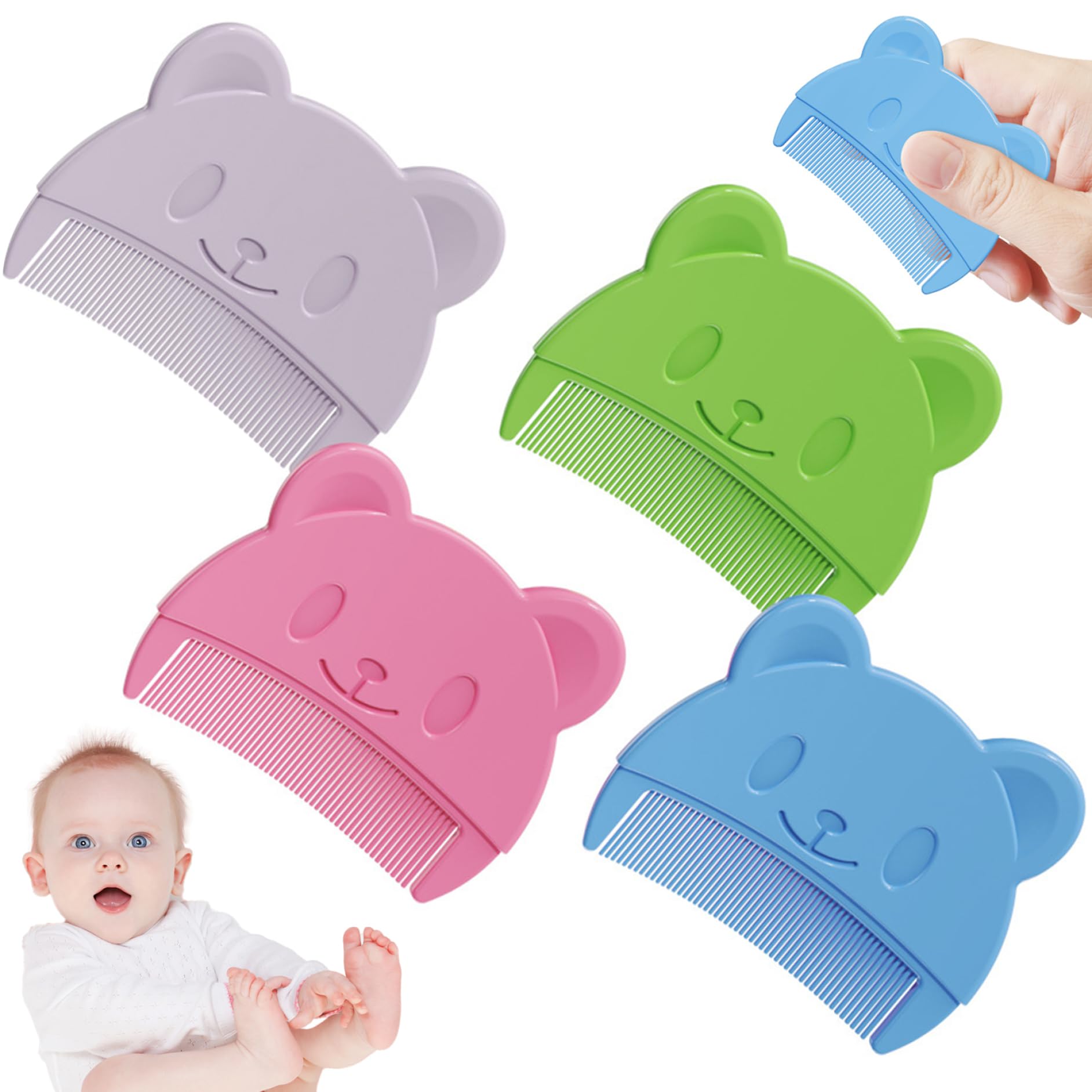 4Pcs Baby Hair Brush Set - Soft Bristles & Fine Teeth Comb for Newborns & Infants | Gentle Scalp Massage, Dandruff & Lice Prevention | Perfect Baby Shower Gift & Daily Care Essential | Ideal for Home, Travel & Nursery Use