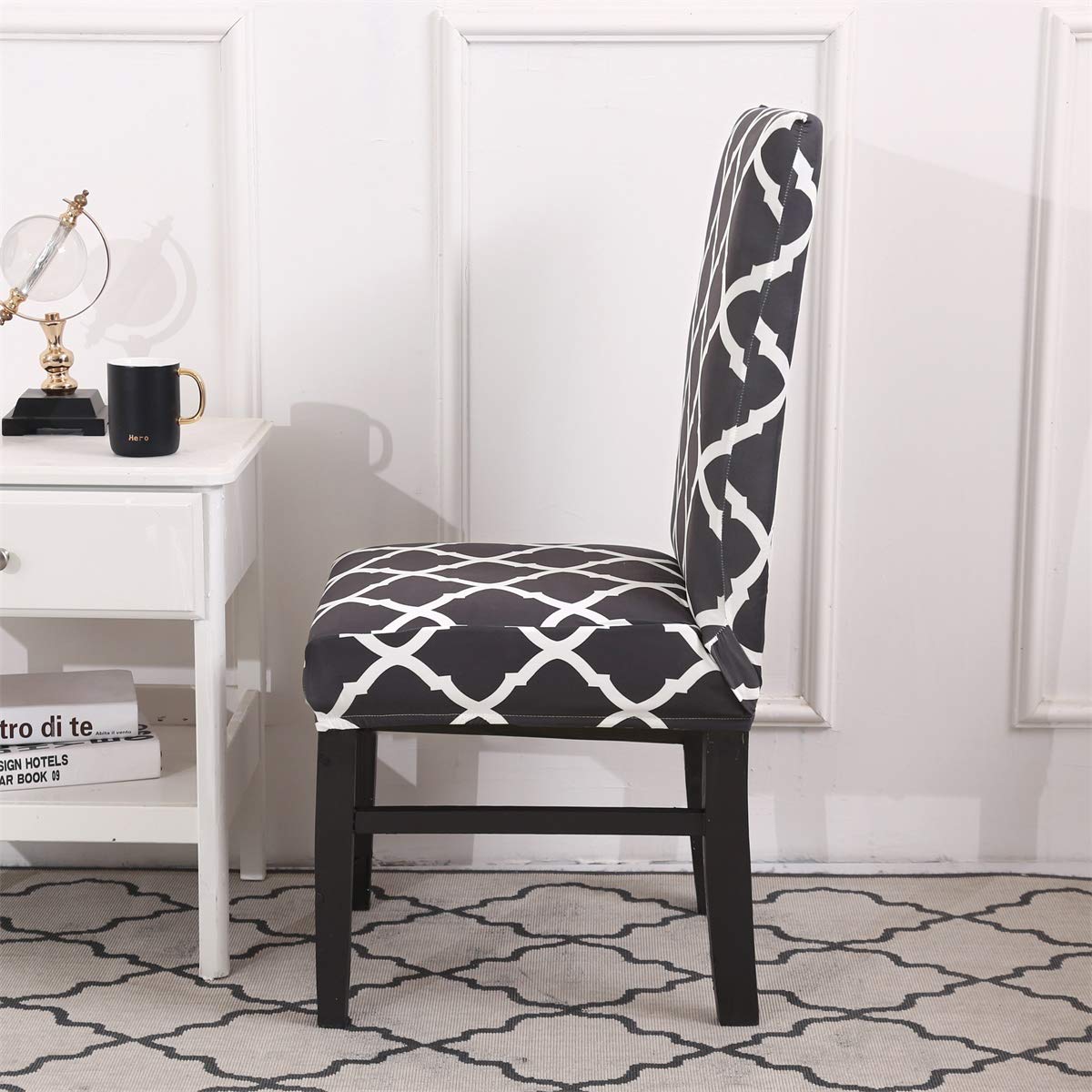 TOPCHANCES 6-Pack Stretch Elastic Spandex Chair Covers - Removable Dining Seat Protectors with Geometric Pattern for Weddings, Banquets & Hotels (Dark Blue) | Perfect for Home, Restaurant, and Event Decor