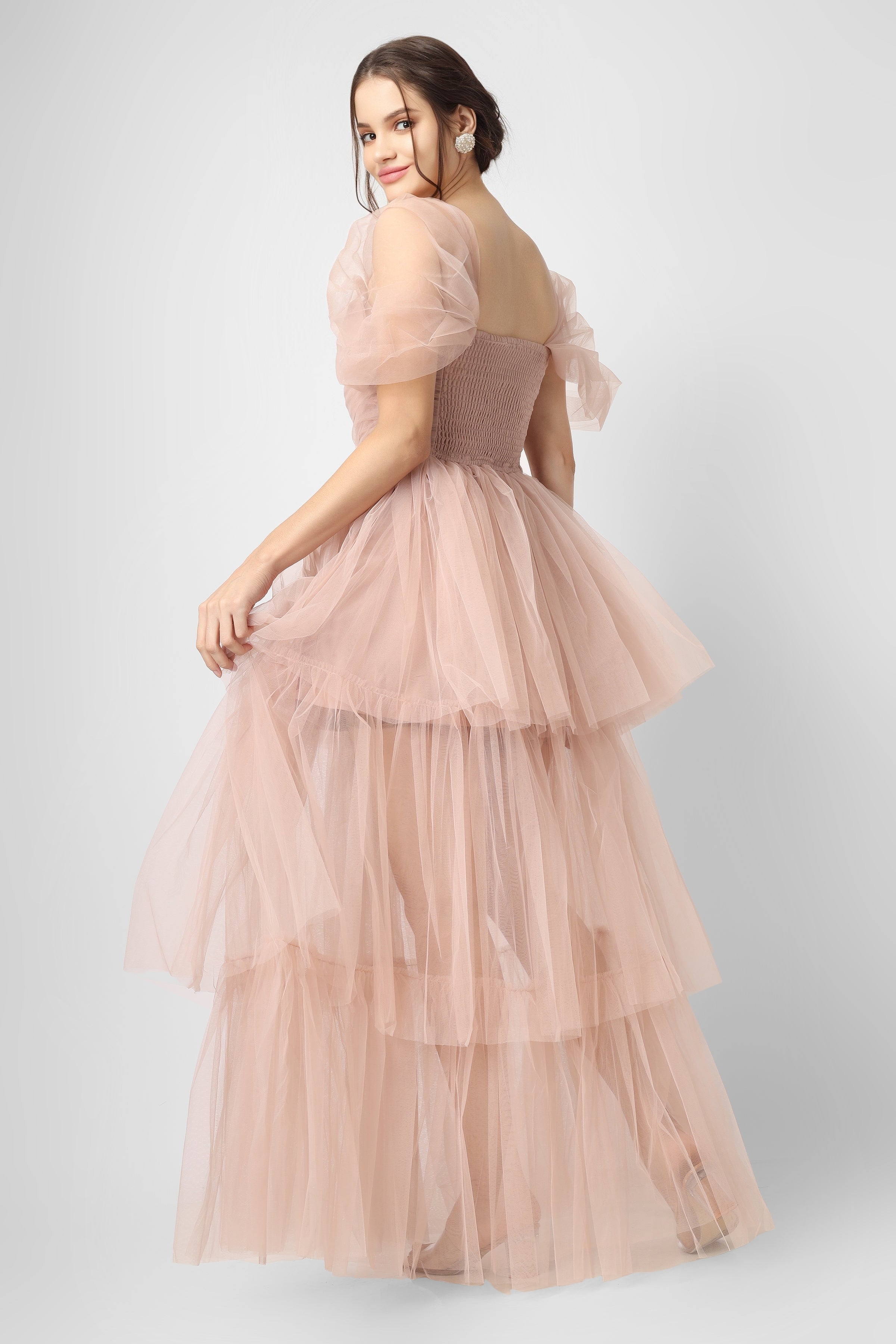 Elegant Sydney Pale Mauve Tulle Maxi Dress for Women | Flowy Long Evening Gown for Weddings, Prom & Special Occasions