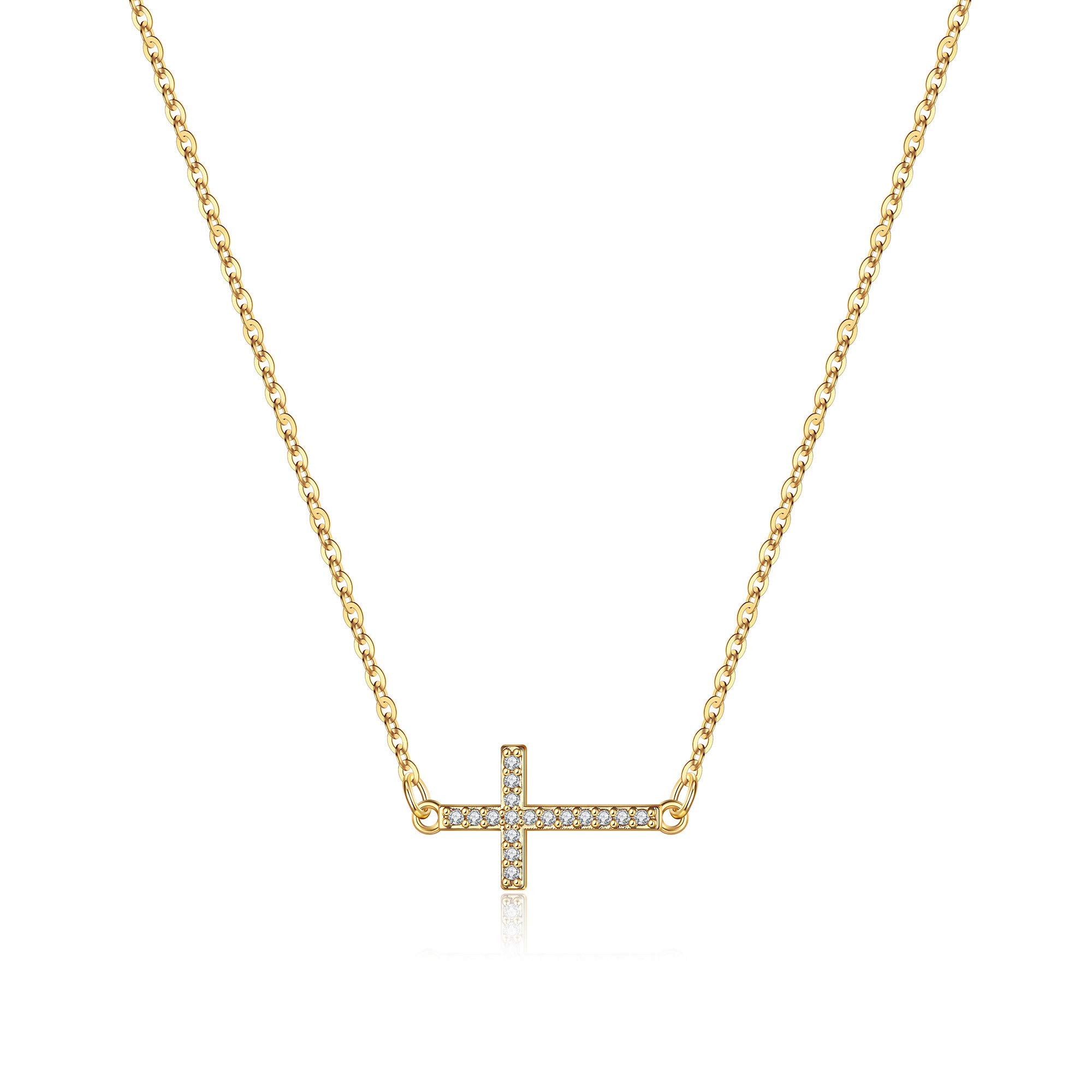 MONOZO 14k Gold Filled Dainty Cross Pendant Necklace for Women - Elegant Sideway Cross Layered Choker Jewelry, Perfect Gift for Birthday, Mother's Day | Ideal for Everyday Wear, Church Occasions & Special Events