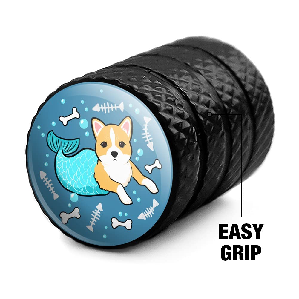Merdog Mermaid Dog Motorcycle & Bicycle Aluminum Valve Stem Caps - Durable Wheel Rim Tire Accessories for Harley, Cruiser, Scooter (Great Gift for Pet Lovers)