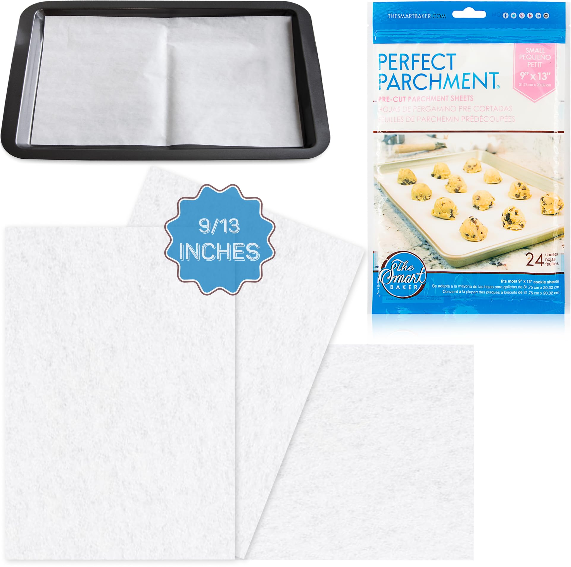 Premium Non-Stick Parchment Paper Sheets for Baking - 24 Pre-Cut 9x13 Inch Oven Safe Baking Sheets | Greaseproof & Bakery Quality for Perfect Cookies, Cakes & Pastries | Ideal for Home Bakers, Holiday Baking & Meal Prep