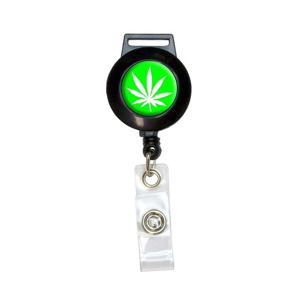 Retractable ID Badge Holder with Marijuana Leaf Design - Green Lanyard for Cannabis Enthusiasts & 420 Events - Perfect for Dispensary Workers, Festivals & Weed Conventions
