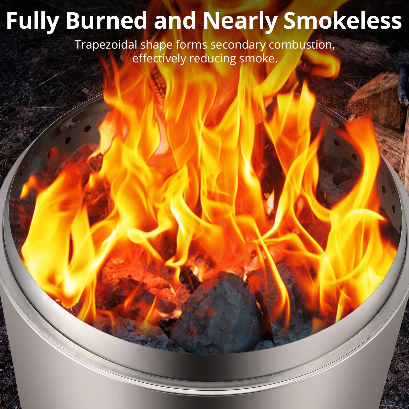 GARVEE 32-Inch Smokeless Fire Pit - Outdoor Wood Burning Fire Pit with Removable Ash Pan & Handle - Portable Stainless Steel Stove for Camping, Backyard, Bonfire, Picnics - Perfect for Patio, Garden, and Outdoor Gatherings