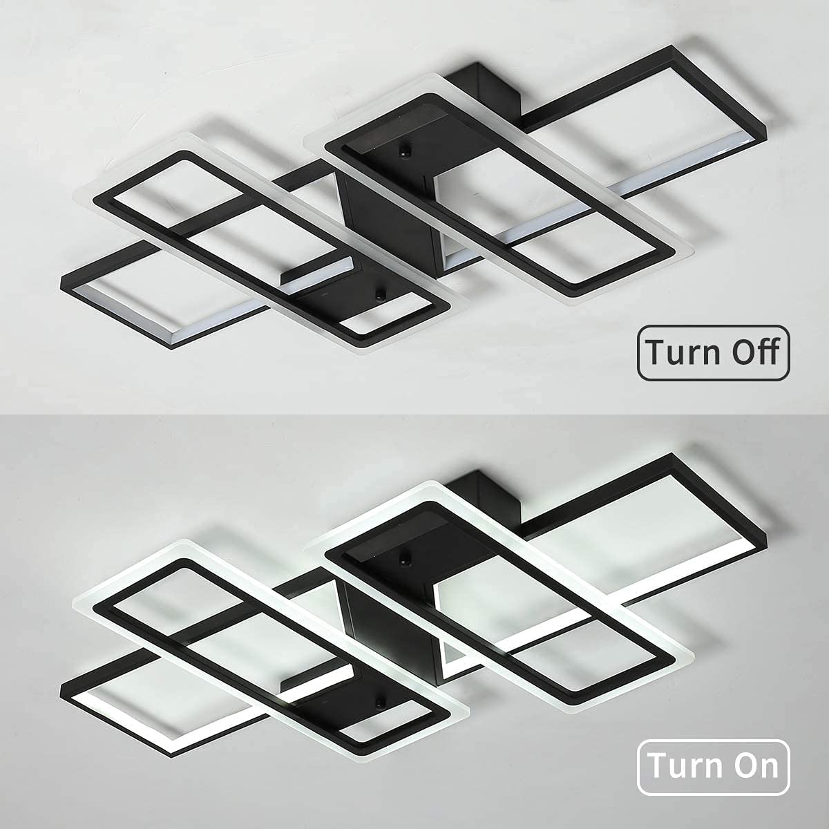 Modern Dimmable LED Ceiling Light with Remote Control - 4 Rectangular Black Metal Acrylic Flush Mount Chandelier - Perfect for Living Room, Bedroom, Dining Room, Kitchen & Study (35.4 Inch) - Energy-Efficient Lighting for Home & Office Spaces