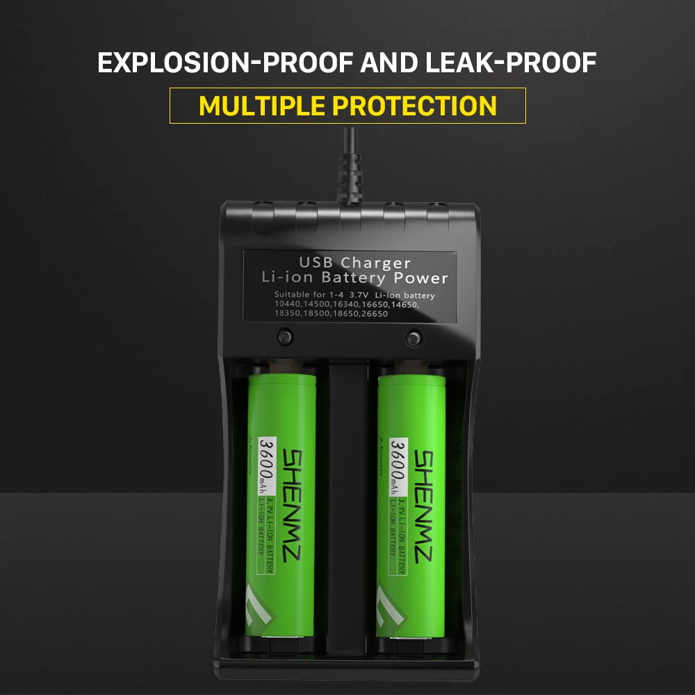 4-Pack 3.7V 3400mAh Rechargeable Flat Top Lithium Batteries with USB Charger - Compatible with Flashlights, Digital Cameras, Small Fans, Audio Equipment & More - Perfect for Outdoor Adventures, Emergency Kits & Electronic Devices
