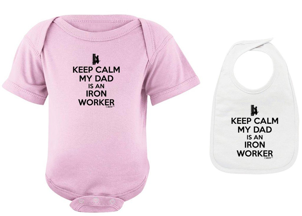Keep Calm My Dad is an Iron Worker Baby Bodysuit & Bib Set - Cute Outfit for Construction Worker's Child | Perfect for Father's Day, Family Photos & Work Appreciation Gifts