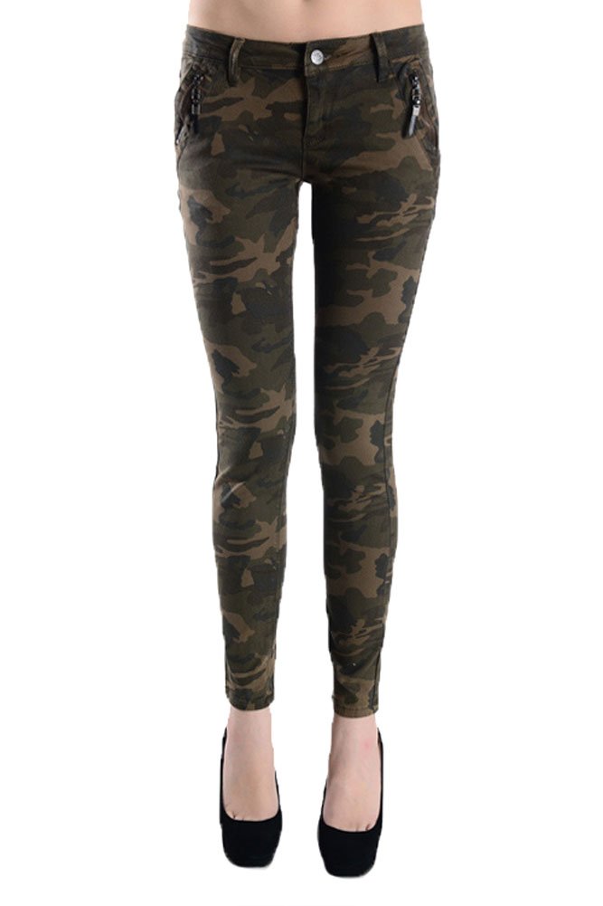 American Bazi Women's Camo Print Skinny Jeans - High Waisted Stretch Denim Pants for Casual Wear & Outdoor Adventures