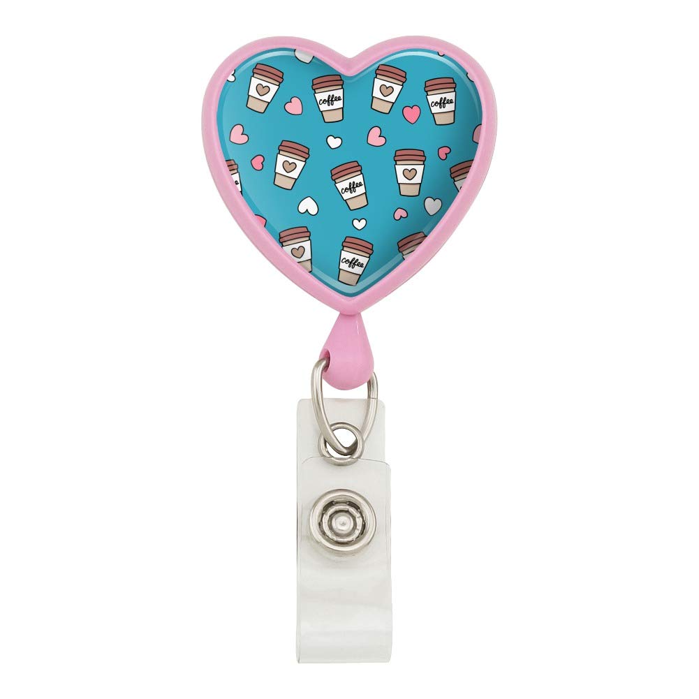 Cute Coffee Lover Travel Mug with Heart Lanyard - Retractable Reel Badge ID Card Holder for Office, School & Travel Accessories