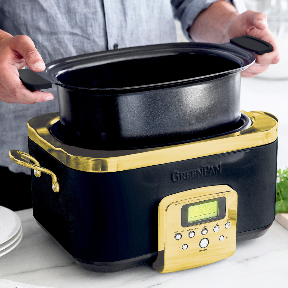 Elite Reserve 6 Quart Slow Cooker - Programmable Crock Pot with Digital Timer, Stainless Steel - Perfect for Family Dinners, Meal Prep & Party Buffets