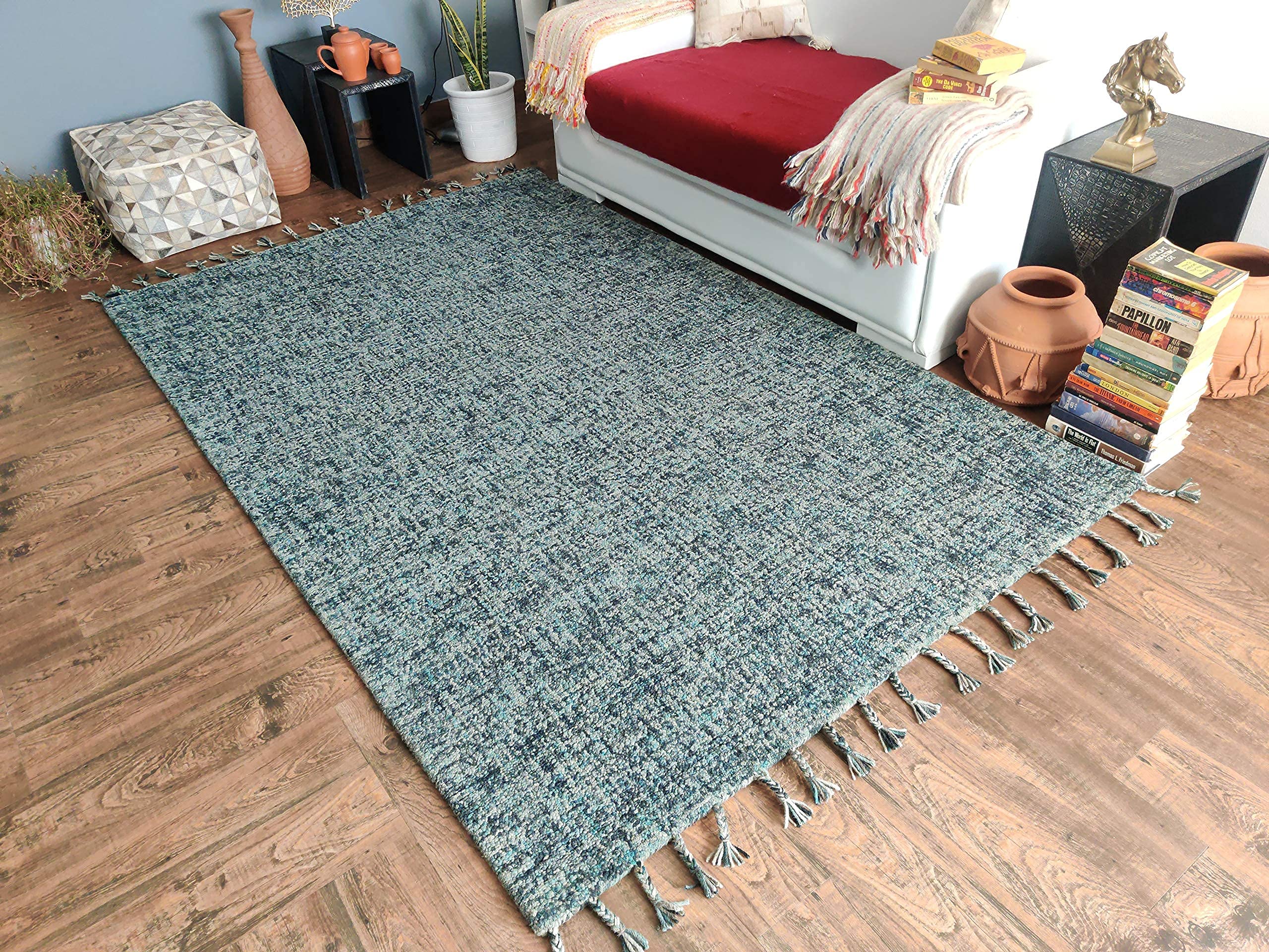 Handmade Nomad Midnight Blue Wool Rug - Natural Fiber, Easy Maintenance - 3'6