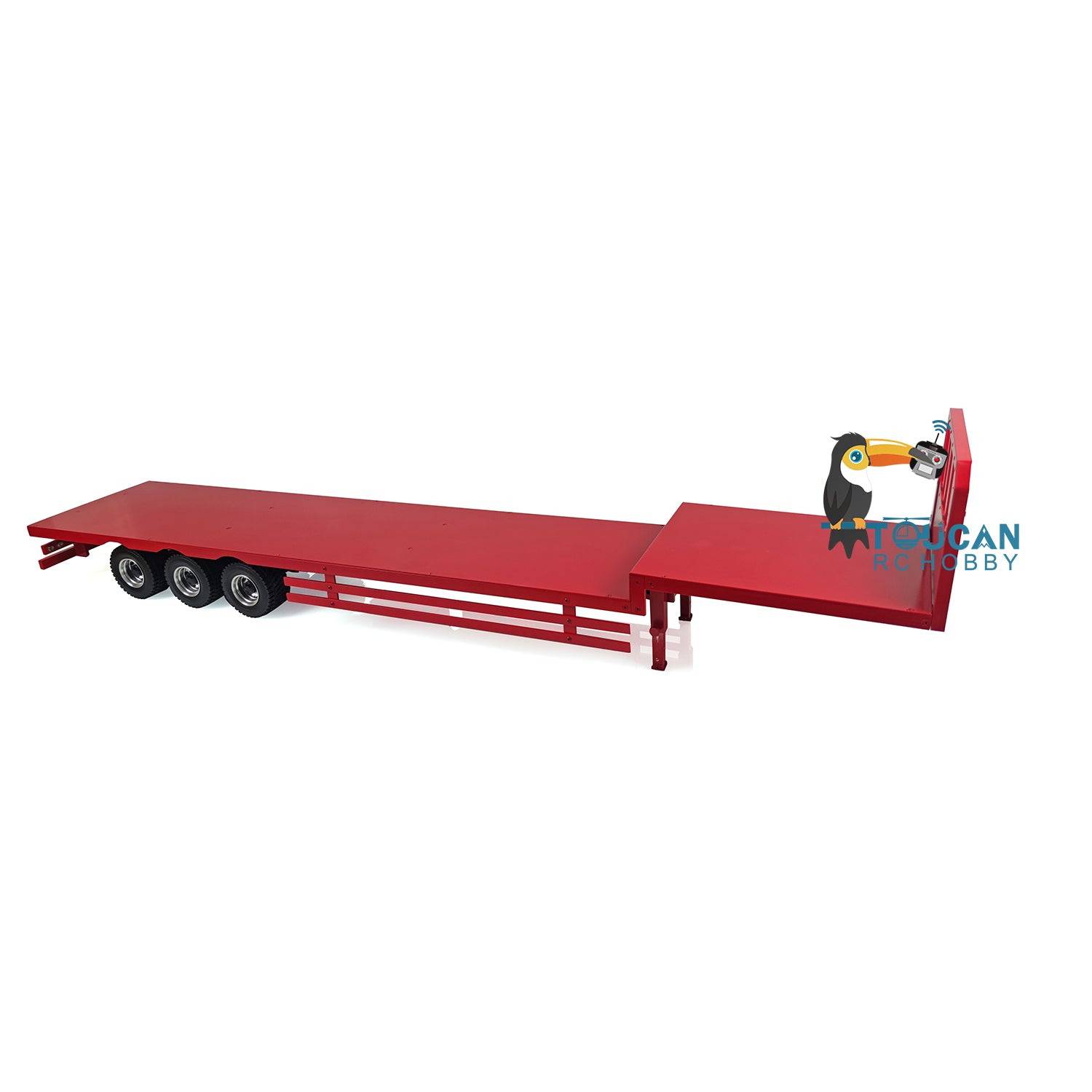 1:14 Scale Metal Heavy Duty 3-Axle Steering Trailer with Aluminum Alloy Support Legs & Rear Lights - Compatible with 1/14 TAMIYA RC Tractor Trucks - Perfect for RC Construction Hauling & Off-Road Simulation