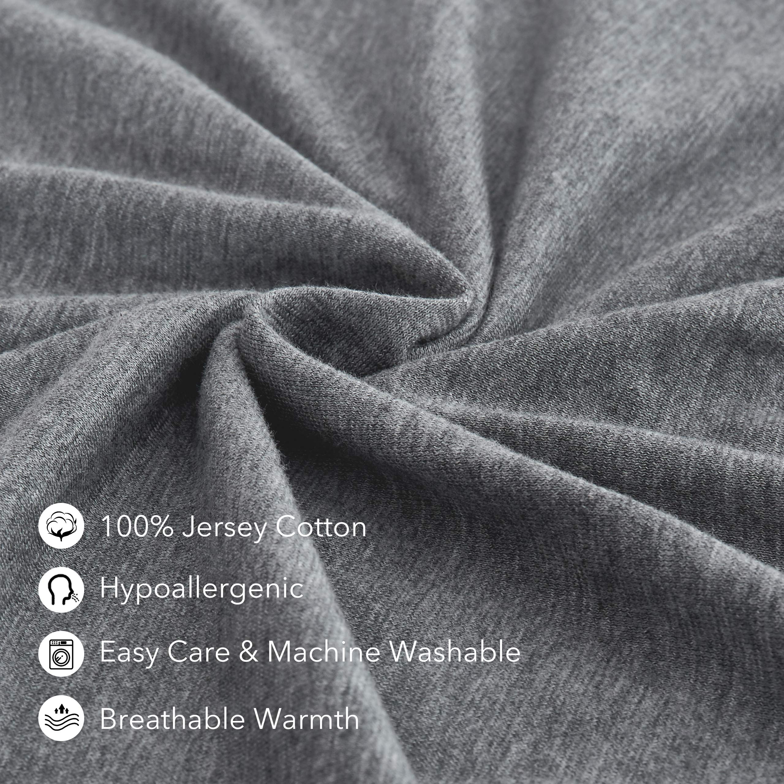 Premium Adjustable Loft Quilted Body Pillow with 100% Jersey Cotton Pillowcase - Grey, 21