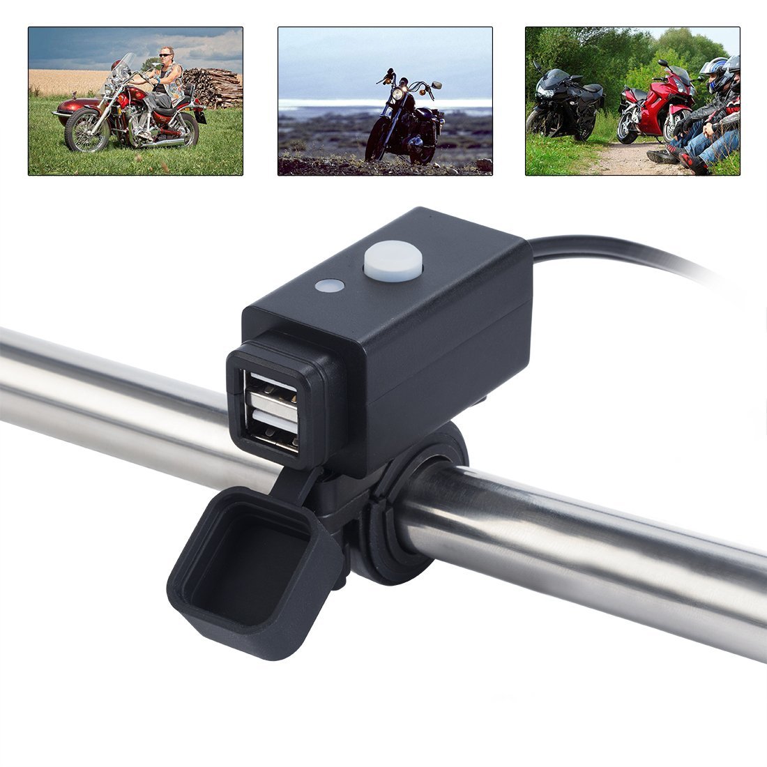 iMESTOU Motorcycle Dual USB Charger 5V 3.1A - Waterproof Phone Charger Adapter with SAE Quick Disconnect Plug & Power Switch - Handlebar Mount for iPhone, iPad, Samsung, GPS - Perfect for Long Rides & Outdoor Adventures