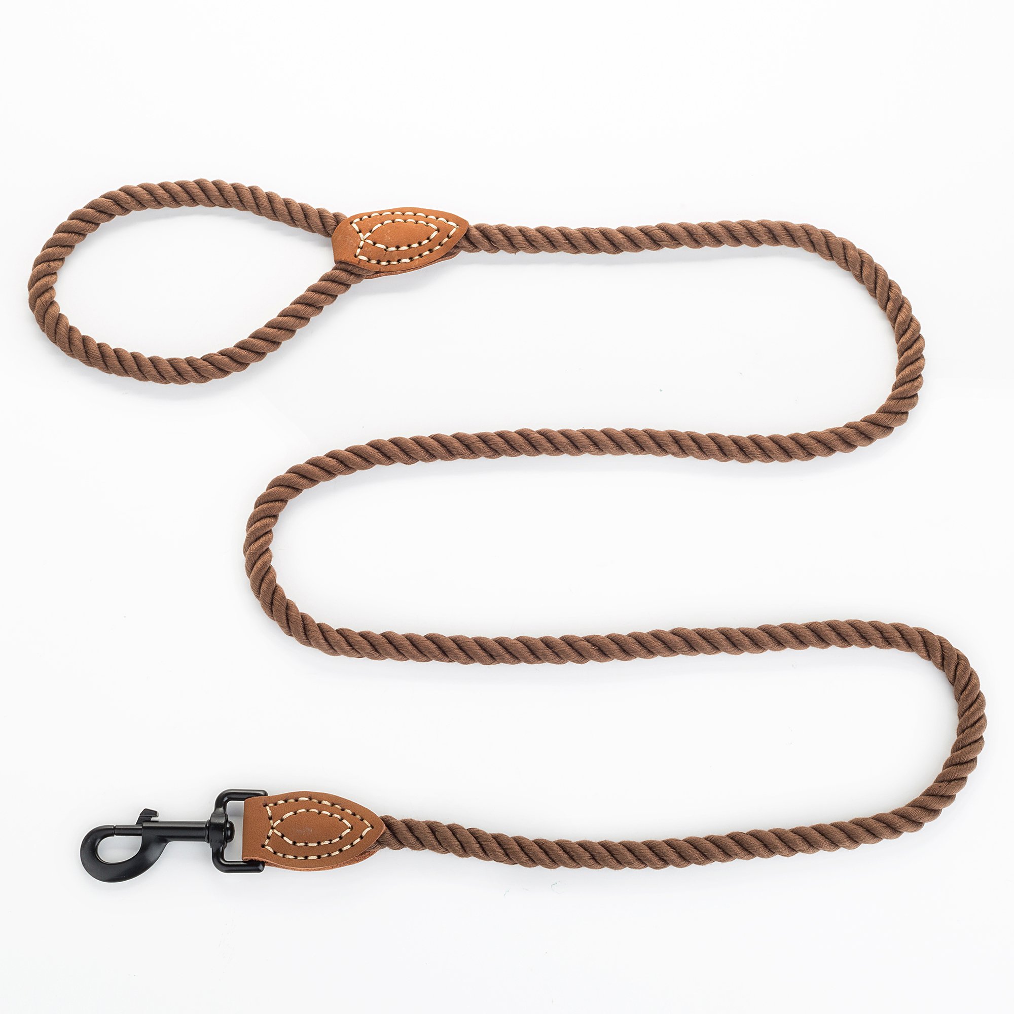 Premium Braided Cotton Dog Leash with Leather Tip - Heavy Duty 5ft Rope Leash with Metal Clasp for Medium & Large Dogs - Perfect for Weddings, Hiking & Daily Walks (Dark Brown, 60 Inches)