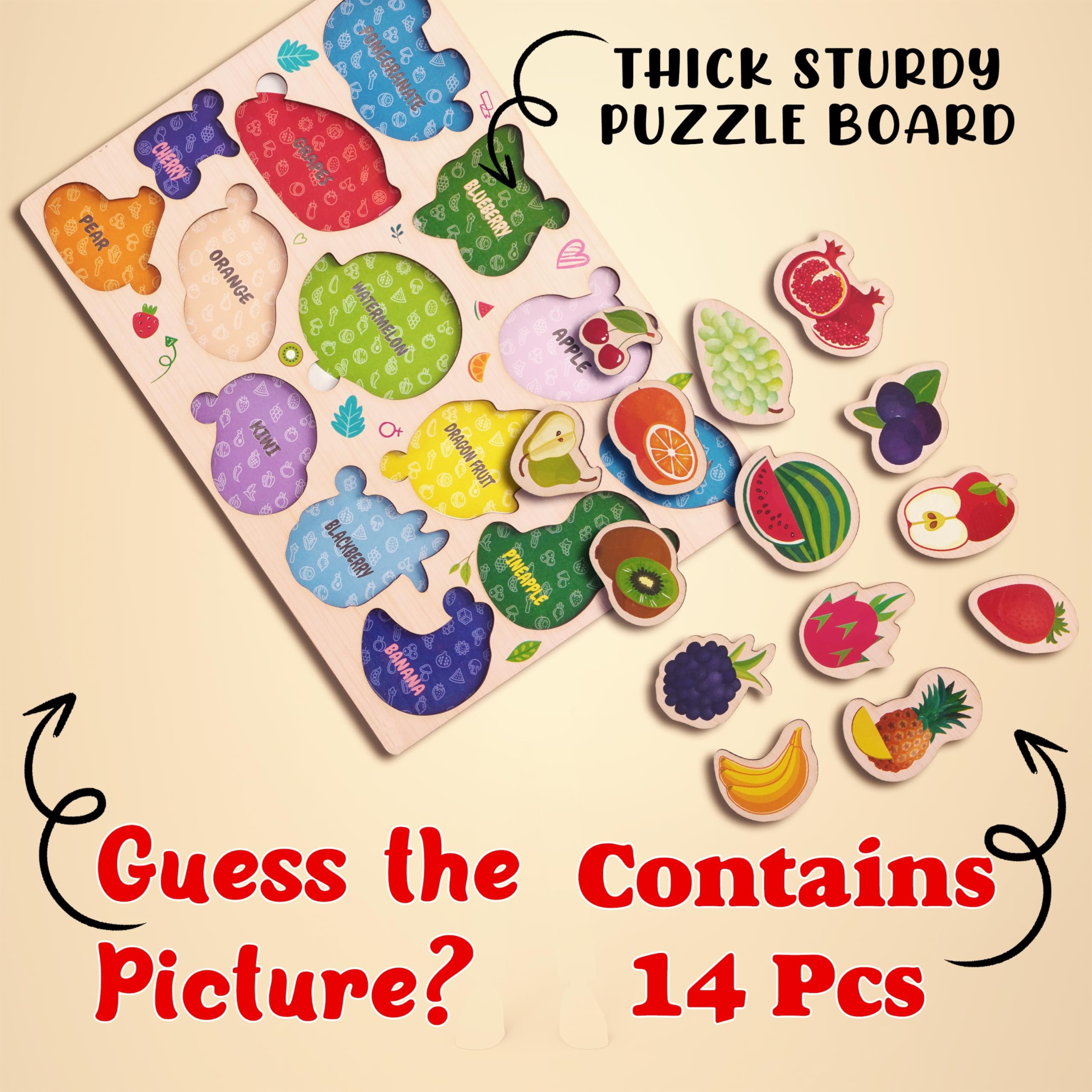 Aebco Wooden Fruit Puzzles for Toddlers - Montessori Learning Toys for Boys & Girls - Educational Gift for Kids - Perfect for Preschool & Homeschool Learning - Fun Playtime & Early Childhood Development