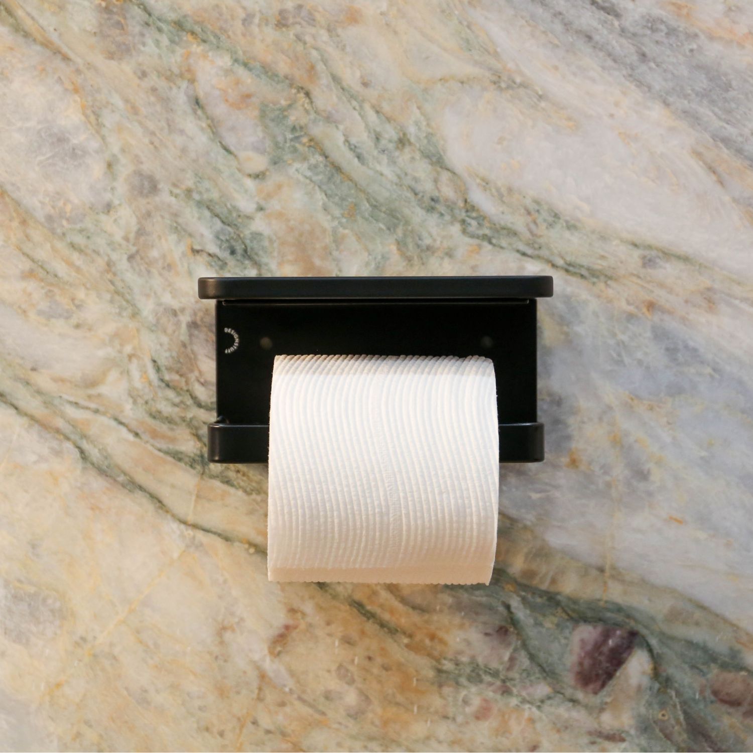 DESIGNSTUFF Black Single Toilet Paper Holder with Shelf - Bathroom Storage Organizer for Small Spaces & Modern Home Decor