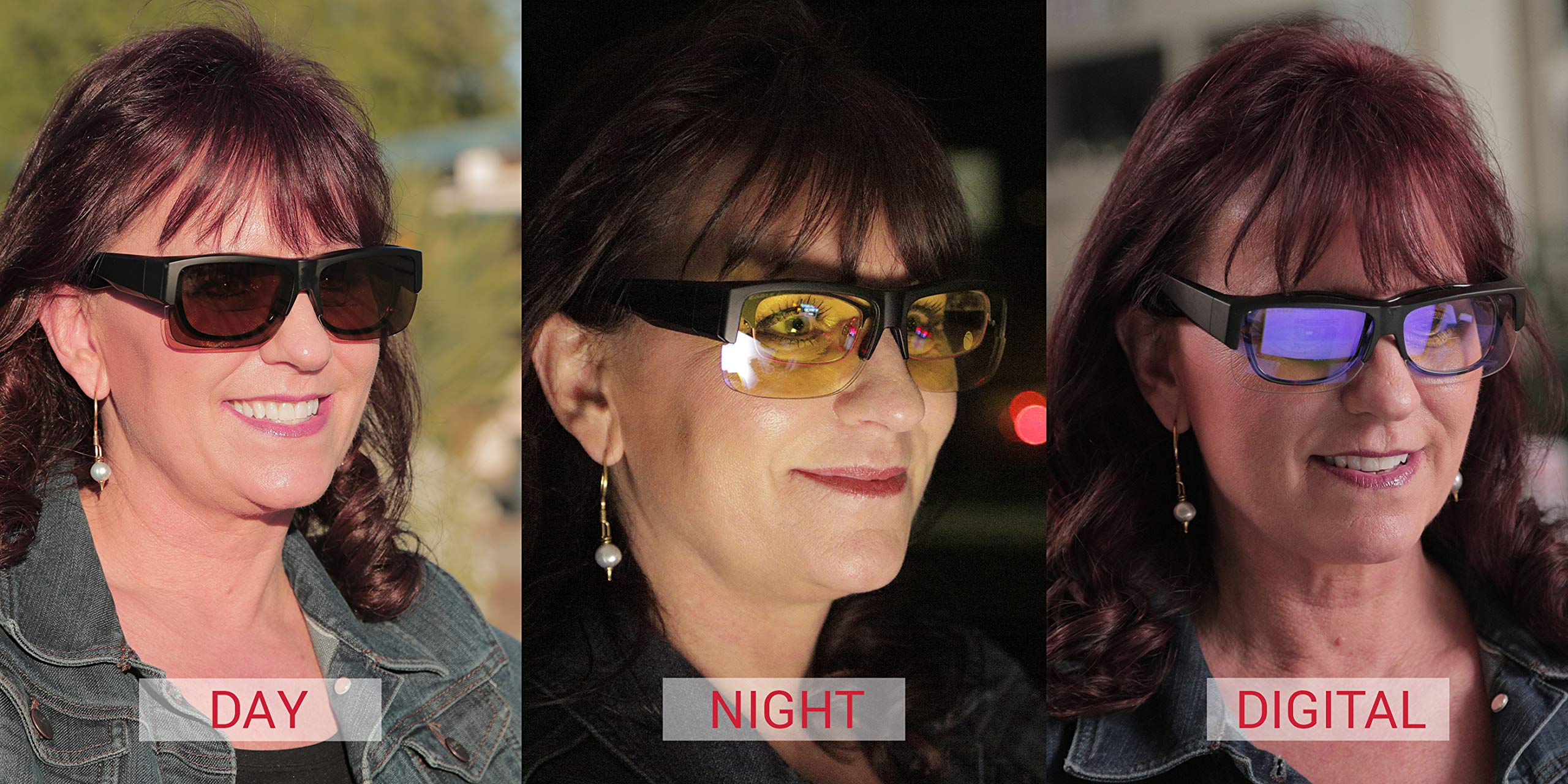 Eagle Eyes 3-in-1 Clip-On Glasses Kit with Day, Night & Digital Light Lenses - Perfect for Reading, Driving & Screen Use