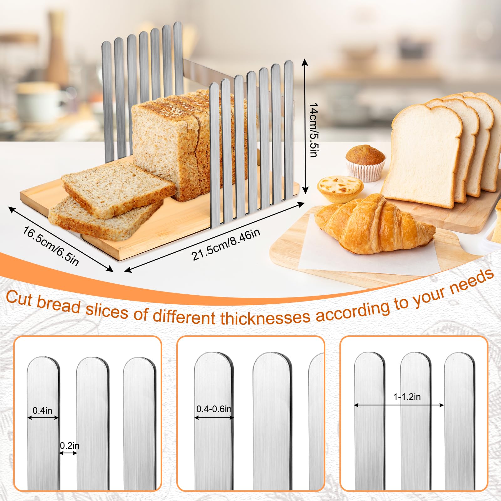 Premium Stainless Steel Bread Slicer - Perfect for Sourdough & Homemade Bread with Bamboo Cutting Board | Bread Cutting Guide & Cleaning Brush Included | Ideal for Kitchen, Baking Enthusiasts & Gift Giving