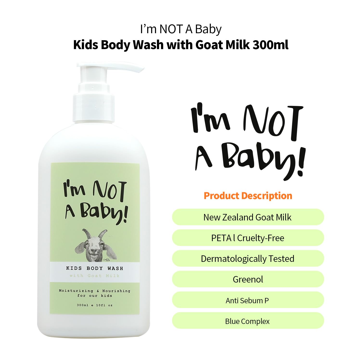 Kids Body Wash - Dermatologist Tested, Hypoallergenic, Cruelty-Free & PETA Approved | Gentle Goat Milk Formula for Sensitive Skin | 10 Fl Oz | Perfect for Daily Bath Time & Toddler Care