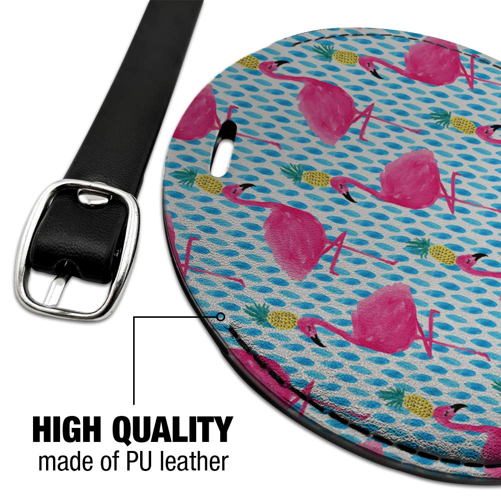 Stylish Round Leather Luggage Tag with Flamingo & Pineapple Design - Perfect for Carry-On Suitcases, Travel Bags & Party Vacations