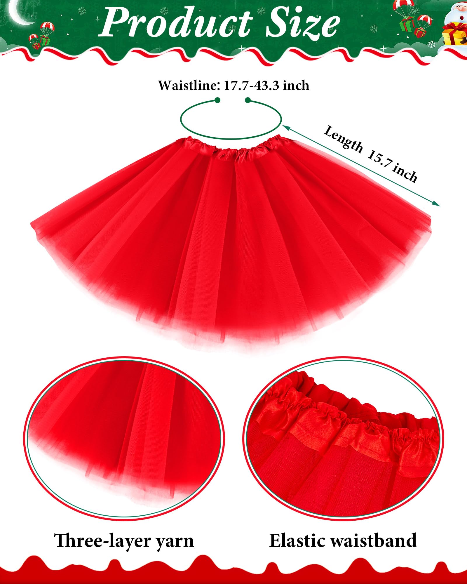 Handepo Women's Tutu Skirts - 3-Layer Tulle Skirt for Adults, Multicolor Ballet Skirt for Halloween, Christmas, Thanksgiving - Perfect for Dance, Costume Parties & Photo Shoots