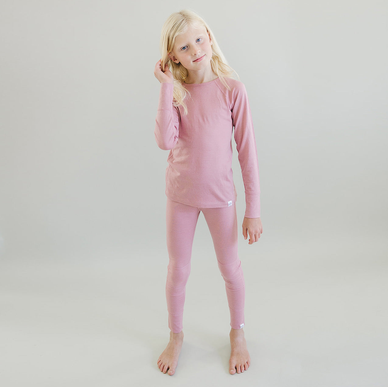 Kids Merino Wool Base Layer & Leggings - Soft Thermal Underwear Set for Girls, Blush Pink | Perfect for Winter, Skiing & Outdoor Activities