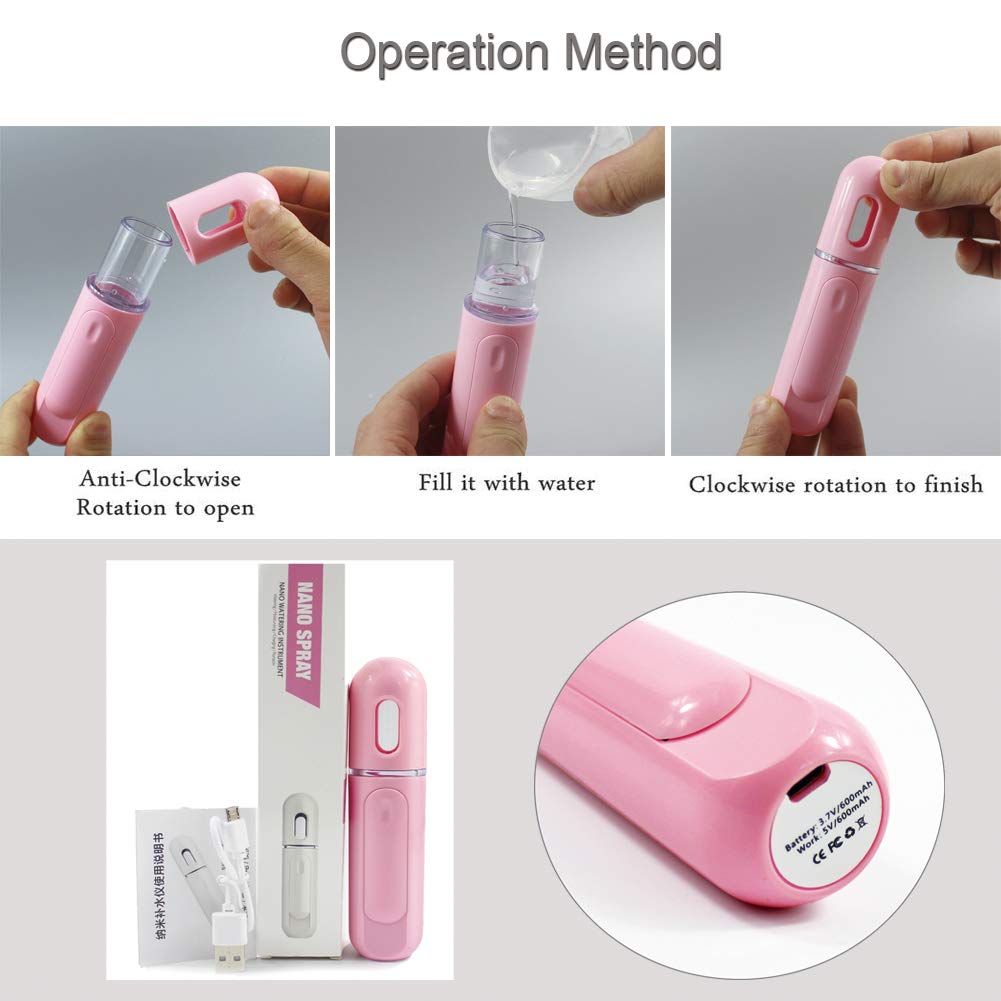 Portable Nano Facial Mister - Mini Cool Mist Steamer for Hydrating & Moisturizing Skin | Perfect for Makeup Setting, Pore Cleansing, Eyelash Extensions & Summer Cooling | Travel-Friendly Pink Face Sprayer | Ideal for Home, Office & On-The-Go Skincare Routine