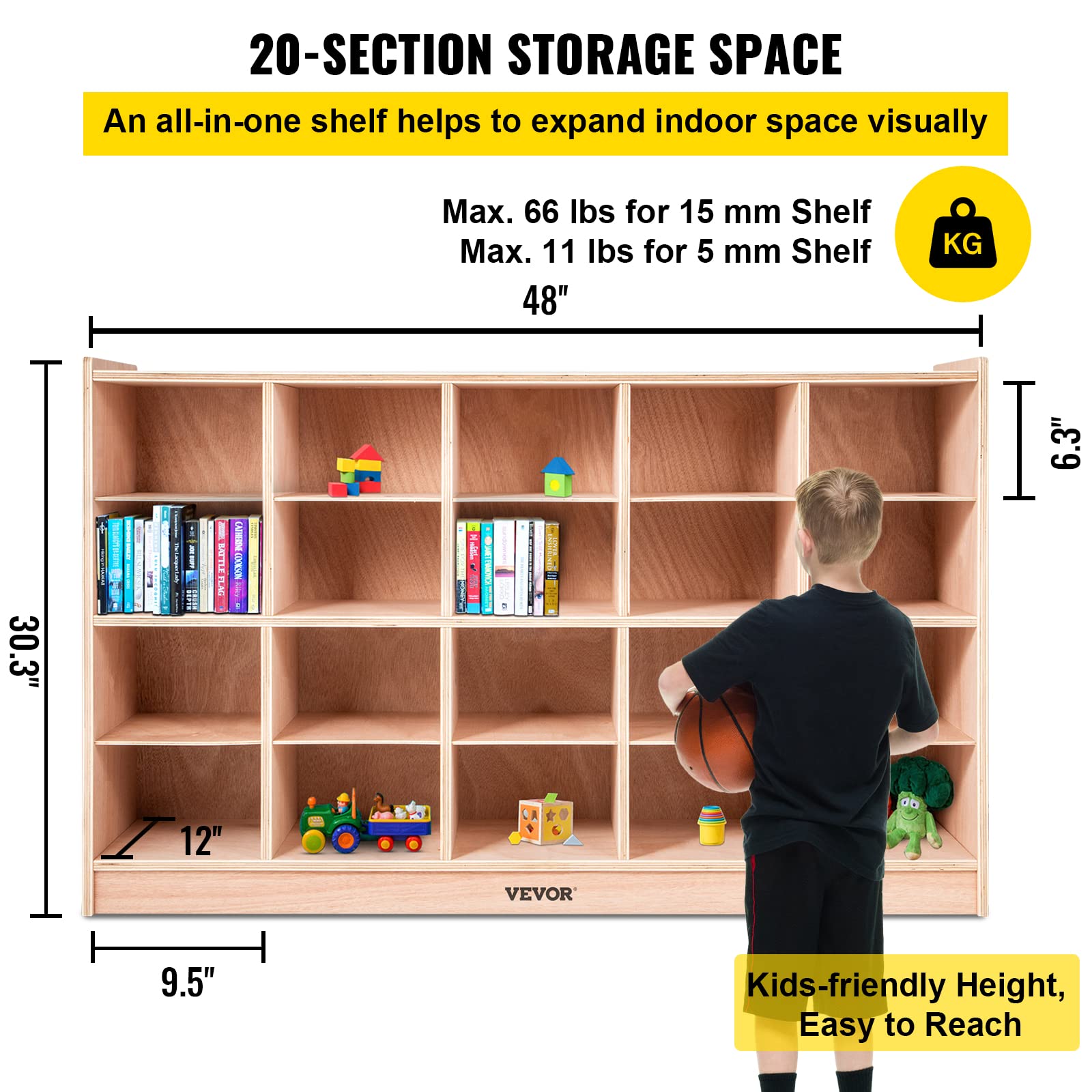 VEVOR 20-Section Classroom Cubbies Storage Cabinet - Organizer for School, Kindergarten & Home - Perfect for Toys, Books & Supplies Storage (Ideal for Daycare, Playroom & Classroom Organization)
